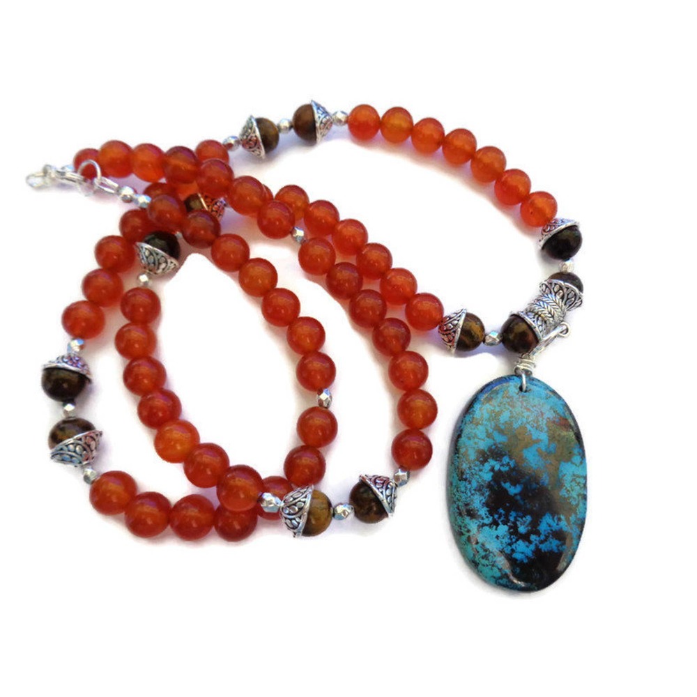Carnelian, Azurite, Tiger Eye Necklace